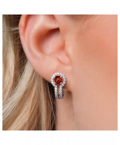 925 Sterling Silver Round 5MM Gemstone Birthstone and and White Created Sapphire Earrings For Women Garnet $21.00 Earrings