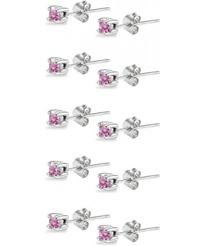 5-Pair Set Sterling Silver 3mm Round Colored Stud Earrings Made with European Crystals October - Light Rose $13.95 Earrings