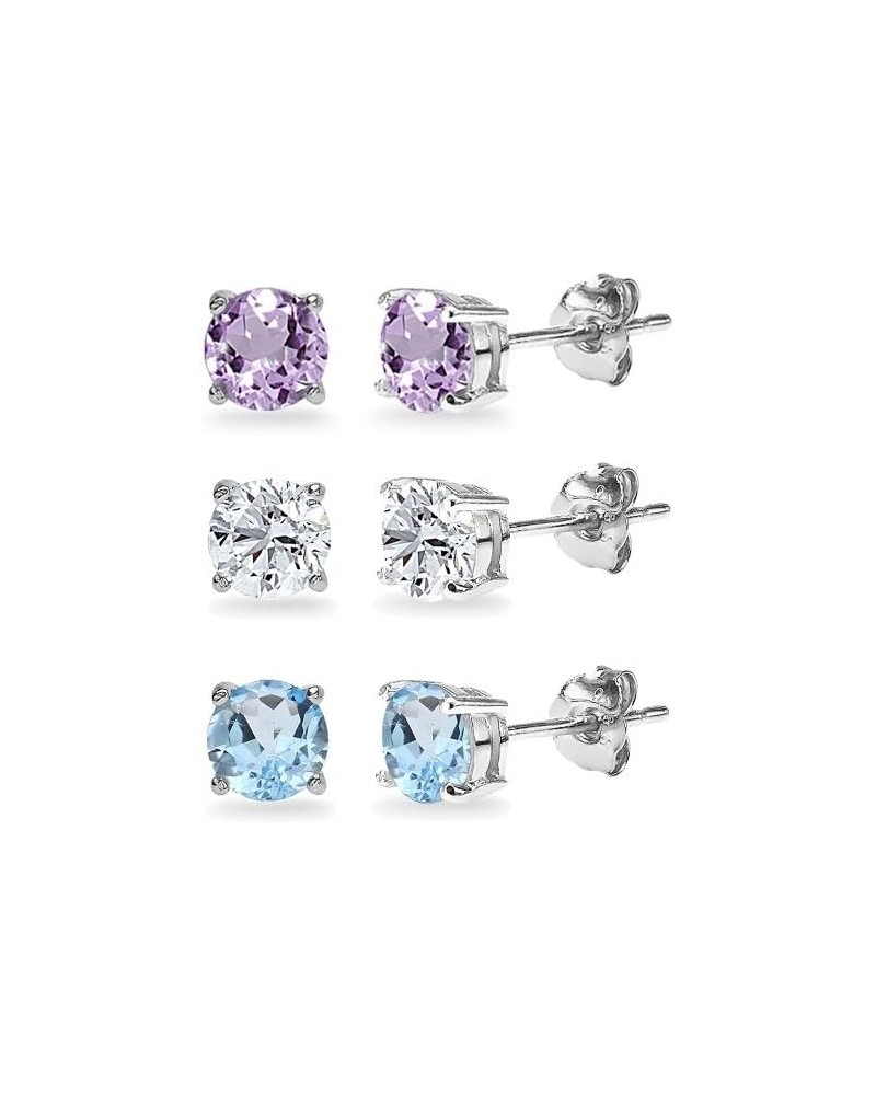 3-Pair Set Sterling Silver Amethyst, Blue & White Topaz 5mm Round Stud Earrings $16.80 Earrings