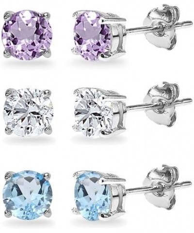 3-Pair Set Sterling Silver Amethyst, Blue & White Topaz 5mm Round Stud Earrings $16.80 Earrings