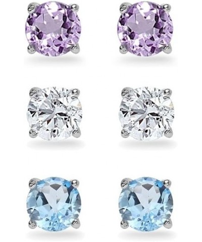 3-Pair Set Sterling Silver Amethyst, Blue & White Topaz 5mm Round Stud Earrings $16.80 Earrings