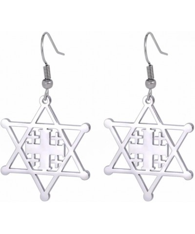 Stainless Steel Jerusalem Cross Star of David Religious Dangle Drop Earrings Silver $5.93 Earrings