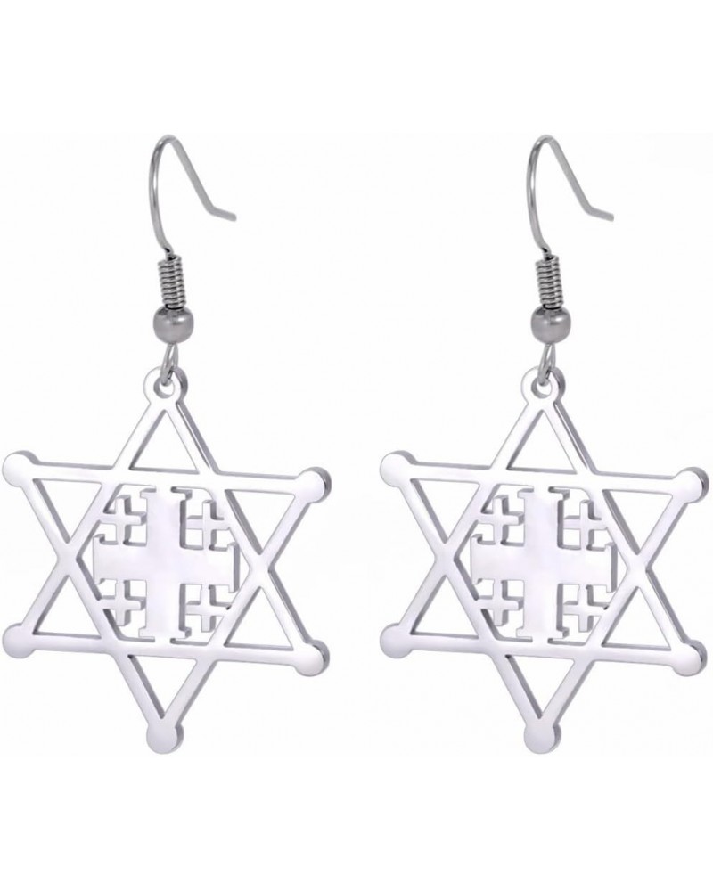 Stainless Steel Jerusalem Cross Star of David Religious Dangle Drop Earrings Silver $5.93 Earrings