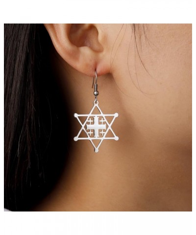 Stainless Steel Jerusalem Cross Star of David Religious Dangle Drop Earrings Silver $5.93 Earrings