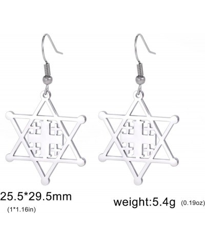 Stainless Steel Jerusalem Cross Star of David Religious Dangle Drop Earrings Silver $5.93 Earrings