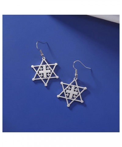 Stainless Steel Jerusalem Cross Star of David Religious Dangle Drop Earrings Silver $5.93 Earrings