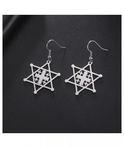 Stainless Steel Jerusalem Cross Star of David Religious Dangle Drop Earrings Silver $5.93 Earrings