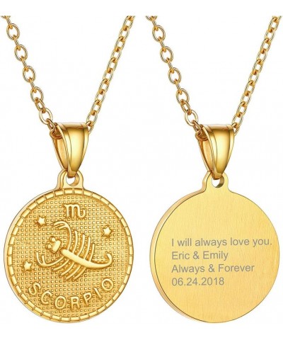Gold Zodiac Necklace for Women Men, Constellation Coin Horoscope Astrology Pendant Necklaces Lucky Jewelry Personalized- 08. ...