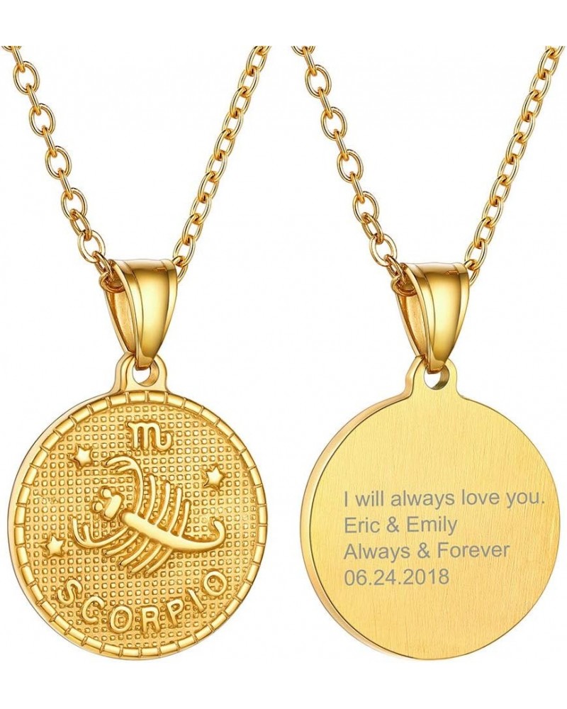 Gold Zodiac Necklace for Women Men, Constellation Coin Horoscope Astrology Pendant Necklaces Lucky Jewelry Personalized- 08. ...