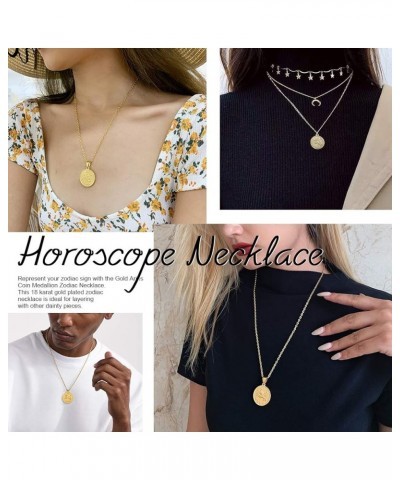 Gold Zodiac Necklace for Women Men, Constellation Coin Horoscope Astrology Pendant Necklaces Lucky Jewelry Personalized- 08. ...