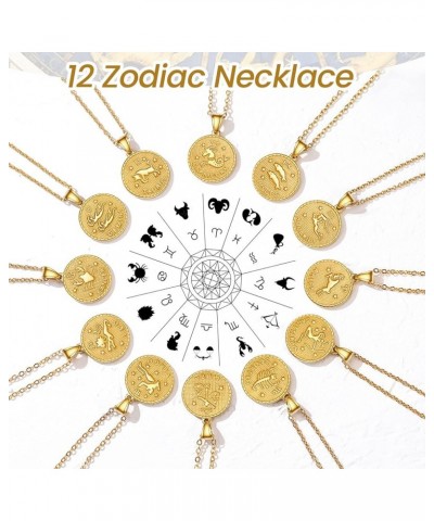 Gold Zodiac Necklace for Women Men, Constellation Coin Horoscope Astrology Pendant Necklaces Lucky Jewelry Personalized- 08. ...