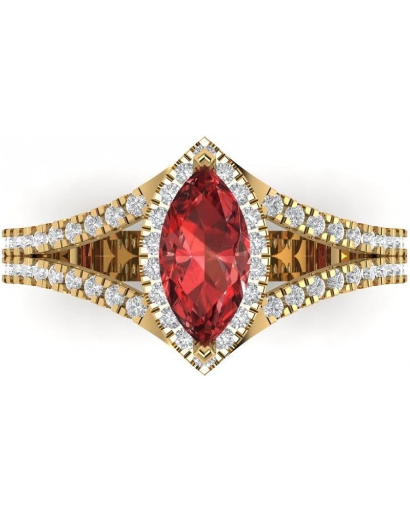 1.17ct Marquise Cut Solitaire split shank Halo Natural Scarlet Red Garnet designer Modern Statement Ring 14k Yellow Gold $149...