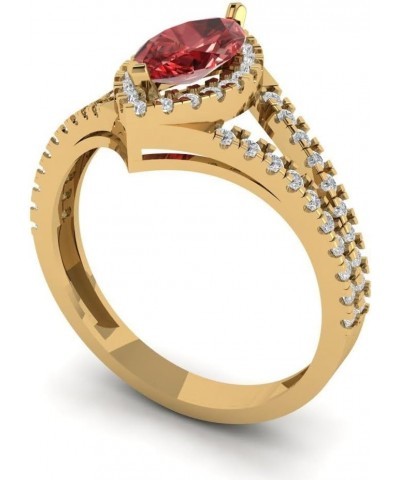 1.17ct Marquise Cut Solitaire split shank Halo Natural Scarlet Red Garnet designer Modern Statement Ring 14k Yellow Gold $149...