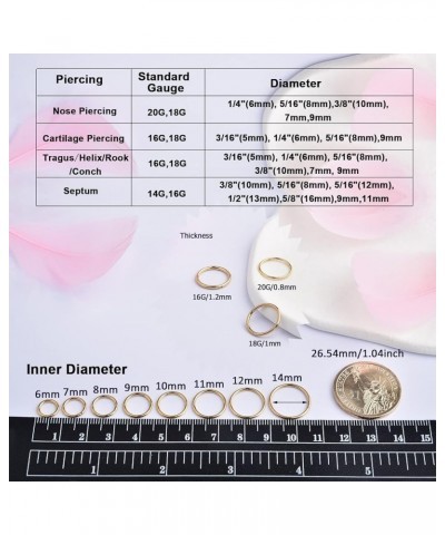 6-12Pcs 18g 20g Nose Rings for Women Men 316L Surgical Steel 16g Septum Ring Cute Tiny Cartilage Helix Conch Daith Tragus Ear...