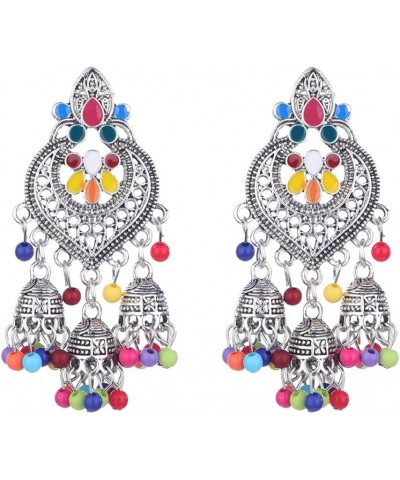 Women Ethic Jhumka Jhumki Red Beads Indian Earrings Bollywood Stylish Tassels Drop Retro Silver Earrings Colorful Silver $10....