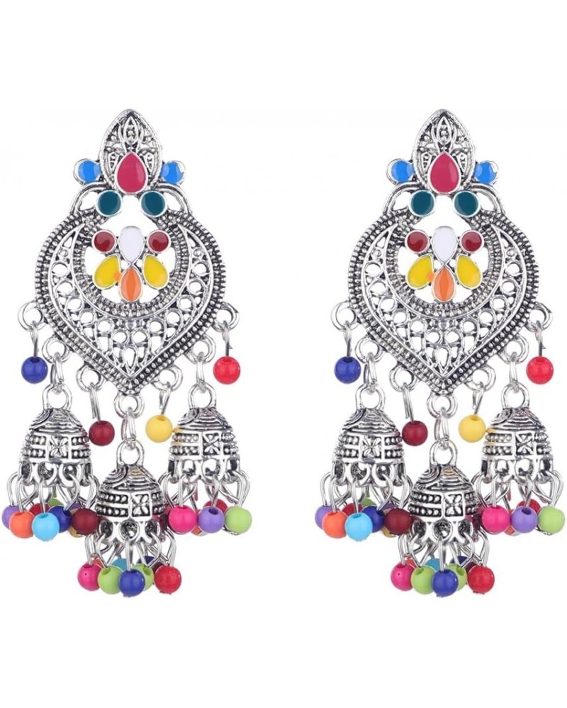 Women Ethic Jhumka Jhumki Red Beads Indian Earrings Bollywood Stylish Tassels Drop Retro Silver Earrings Colorful Silver $10....