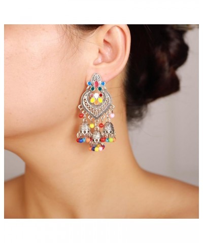 Women Ethic Jhumka Jhumki Red Beads Indian Earrings Bollywood Stylish Tassels Drop Retro Silver Earrings Colorful Silver $10....