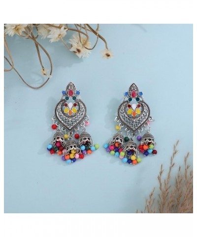 Women Ethic Jhumka Jhumki Red Beads Indian Earrings Bollywood Stylish Tassels Drop Retro Silver Earrings Colorful Silver $10....