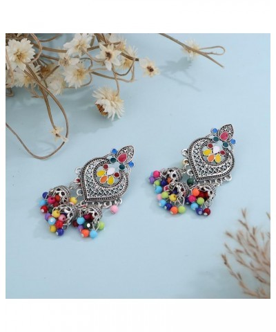 Women Ethic Jhumka Jhumki Red Beads Indian Earrings Bollywood Stylish Tassels Drop Retro Silver Earrings Colorful Silver $10....