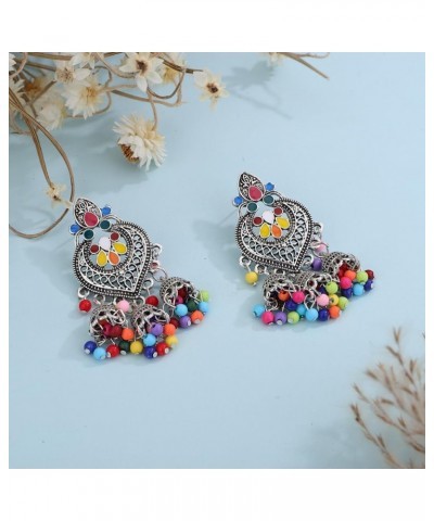 Women Ethic Jhumka Jhumki Red Beads Indian Earrings Bollywood Stylish Tassels Drop Retro Silver Earrings Colorful Silver $10....