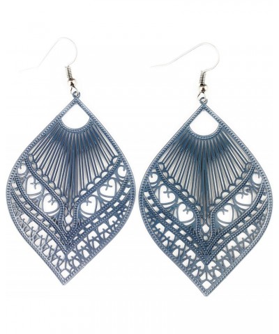 Gray teardrop earrings cut out filigree scroll oval 3 inches long Very lightweight oval pendant grey $10.07 Earrings