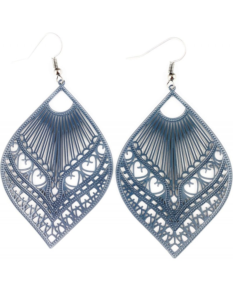 Gray teardrop earrings cut out filigree scroll oval 3 inches long Very lightweight oval pendant grey $10.07 Earrings