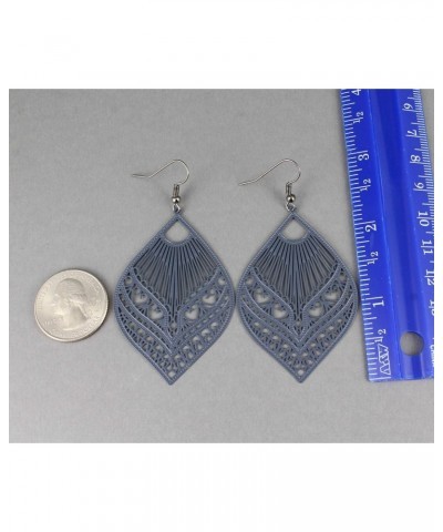 Gray teardrop earrings cut out filigree scroll oval 3 inches long Very lightweight oval pendant grey $10.07 Earrings