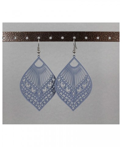 Gray teardrop earrings cut out filigree scroll oval 3 inches long Very lightweight oval pendant grey $10.07 Earrings