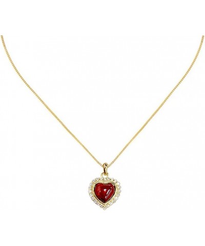 Dainty Red Heart Love CZ Pendant Necklace for Women Girls 925 Sterling Silver 18K Gold Plated Healing Agate Crystal Choker Ja...