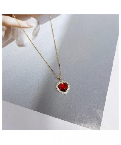 Dainty Red Heart Love CZ Pendant Necklace for Women Girls 925 Sterling Silver 18K Gold Plated Healing Agate Crystal Choker Ja...