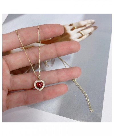 Dainty Red Heart Love CZ Pendant Necklace for Women Girls 925 Sterling Silver 18K Gold Plated Healing Agate Crystal Choker Ja...