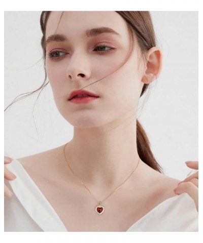 Dainty Red Heart Love CZ Pendant Necklace for Women Girls 925 Sterling Silver 18K Gold Plated Healing Agate Crystal Choker Ja...