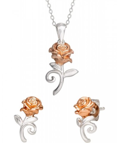 Beauty and the Beast Jewelry Set, Belle Enchanted Rose Necklace and Earrings, Sterling Silver,15"+2" extender $20.25 Jewelry ...