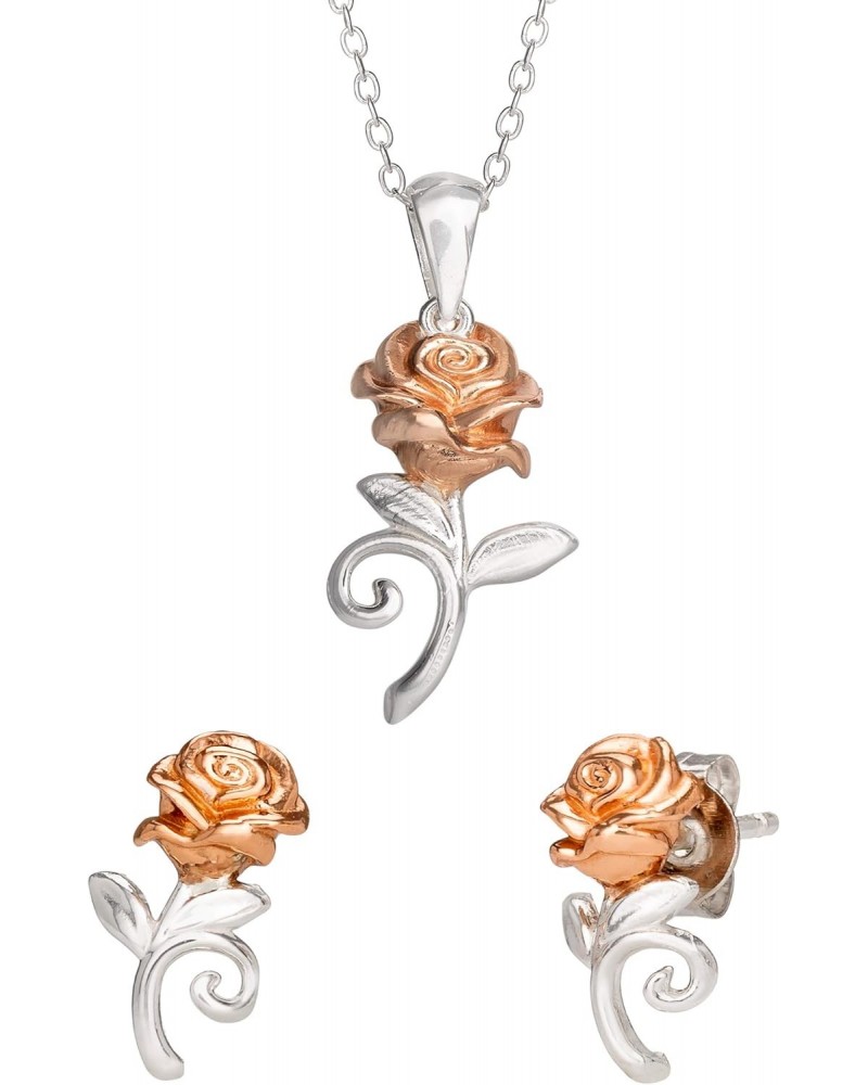 Beauty and the Beast Jewelry Set, Belle Enchanted Rose Necklace and Earrings, Sterling Silver,15"+2" extender $20.25 Jewelry ...