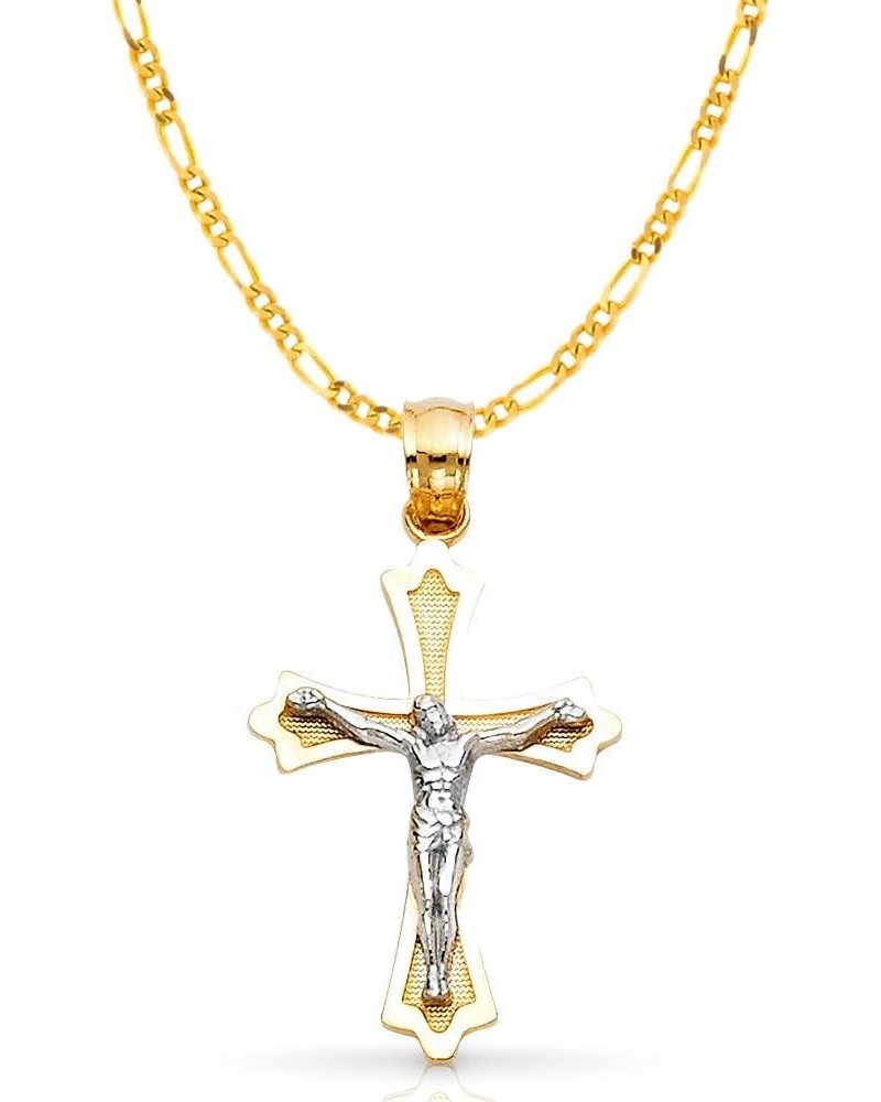 14K Two Tone Gold Jesus Crucifix Cross Pendant with 1.9mm Figaro 3+1 Chain Chain Necklace 20.0 Inches $147.20 Necklaces