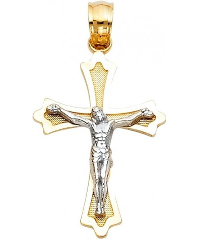 14K Two Tone Gold Jesus Crucifix Cross Pendant with 1.9mm Figaro 3+1 Chain Chain Necklace 20.0 Inches $147.20 Necklaces