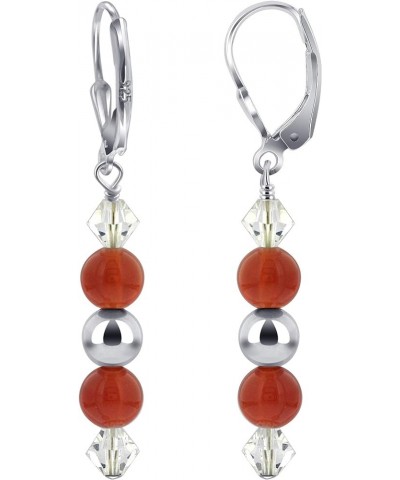 Austrian Crystals 925 Sterling Silver Drop Earrings Red $11.61 Earrings