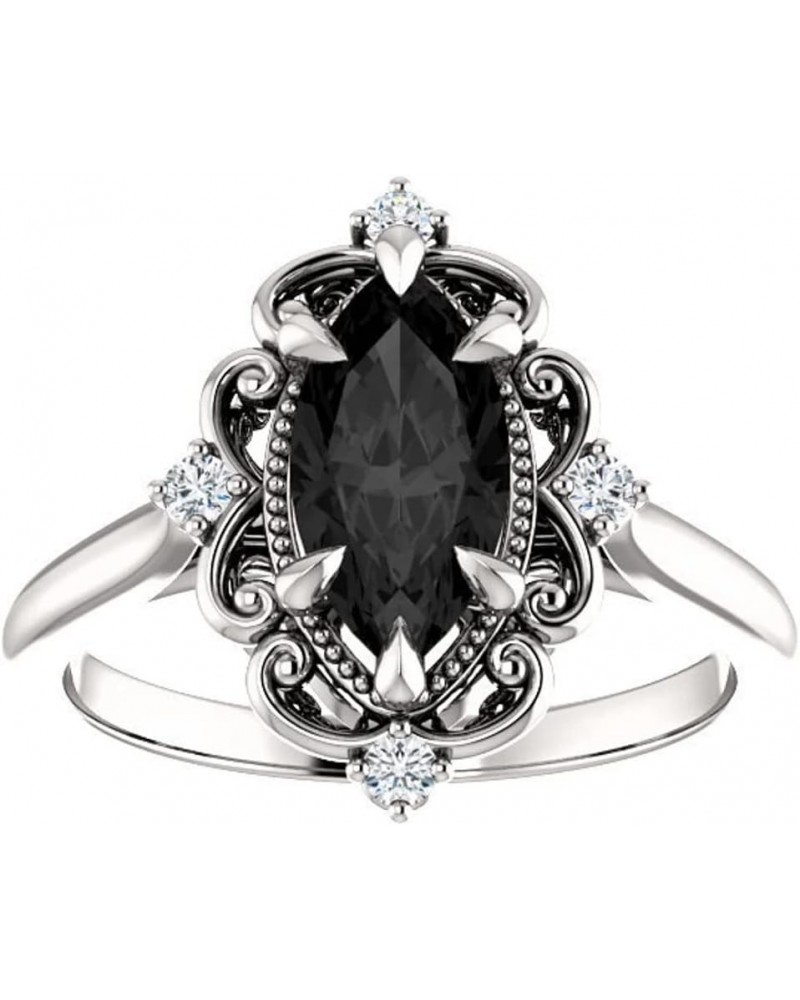 3.5 CT Marquise Cut Onyx Black Diamond Halo Victorian Wedding Ring for Women in 925 Sterling Silver White Gold or Rose Gold o...