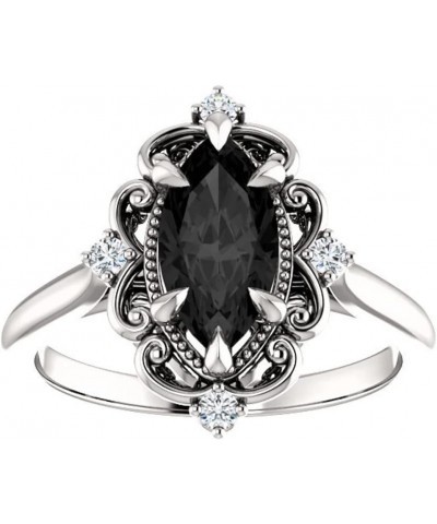 3.5 CT Marquise Cut Onyx Black Diamond Halo Victorian Wedding Ring for Women in 925 Sterling Silver White Gold or Rose Gold o...