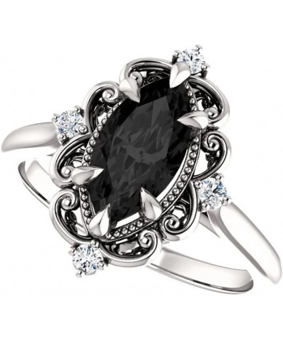 3.5 CT Marquise Cut Onyx Black Diamond Halo Victorian Wedding Ring for Women in 925 Sterling Silver White Gold or Rose Gold o...