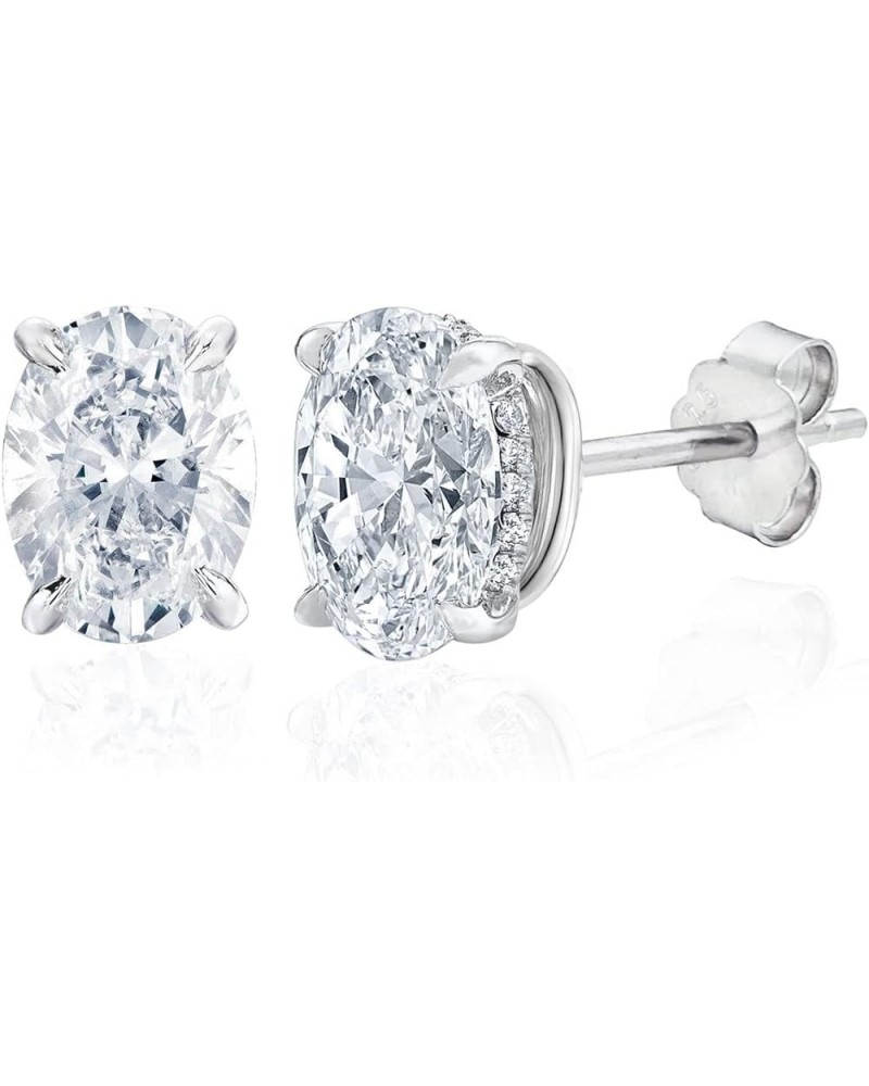 Cubic Zirconia CZ Stud Earrings for Women 18K White Gold Plated Sterling Silver Oval cut 4.0ct (7x9mm) $21.01 Earrings