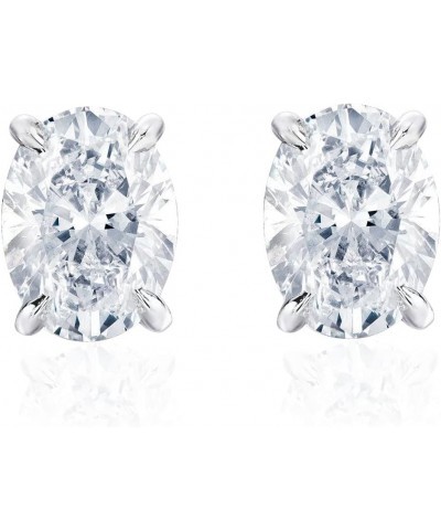 Cubic Zirconia CZ Stud Earrings for Women 18K White Gold Plated Sterling Silver Oval cut 4.0ct (7x9mm) $21.01 Earrings