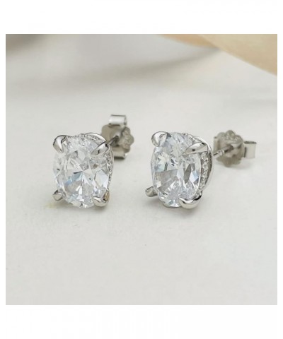 Cubic Zirconia CZ Stud Earrings for Women 18K White Gold Plated Sterling Silver Oval cut 4.0ct (7x9mm) $21.01 Earrings