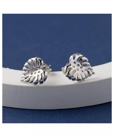 925 Sterling Silver Monstera Leaf Stud Earrings, Nickel Free Hypoallergenic for Sensitive Skin, Hawaii Tropical Plant Jewelry...