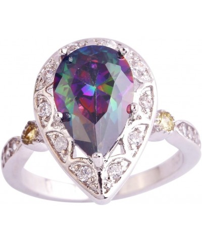 925 Sterling Silver Created Amethyst Filled Pear Shaped Halo Anniversary Ring Rainbow $4.79 Rings