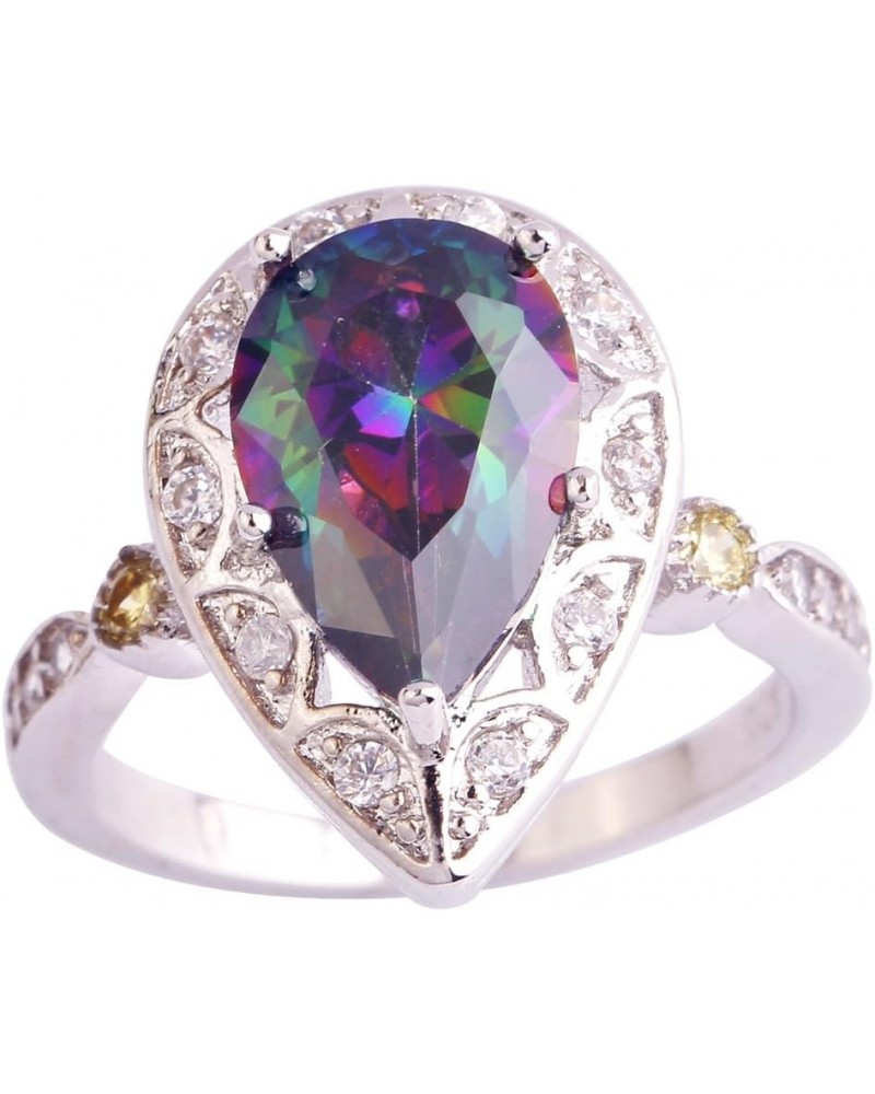 925 Sterling Silver Created Amethyst Filled Pear Shaped Halo Anniversary Ring Rainbow $4.79 Rings