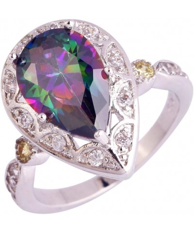 925 Sterling Silver Created Amethyst Filled Pear Shaped Halo Anniversary Ring Rainbow $4.79 Rings