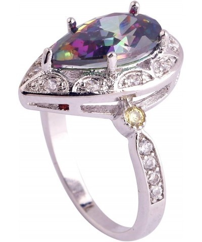 925 Sterling Silver Created Amethyst Filled Pear Shaped Halo Anniversary Ring Rainbow $4.79 Rings