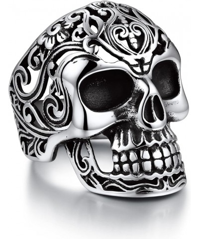 Mens Skull Rings, Stainless Steel Skull Skeleton Band Rings for Men Women Sugar Skull/Flame Skull/Full Skull Ring Gothic Punk...