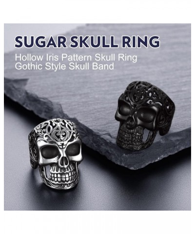 Mens Skull Rings, Stainless Steel Skull Skeleton Band Rings for Men Women Sugar Skull/Flame Skull/Full Skull Ring Gothic Punk...